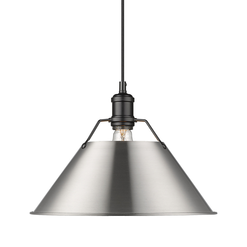 Yep by Golden Lighting Orwell 1-light 14in Pendant in Matte Black and Pewter shade